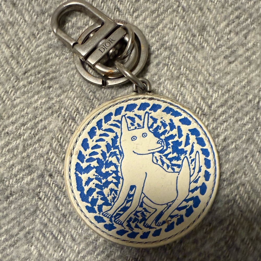 Christian Dior Atelier Limited Edition Blue Dog Leather Keychain Made in Italy